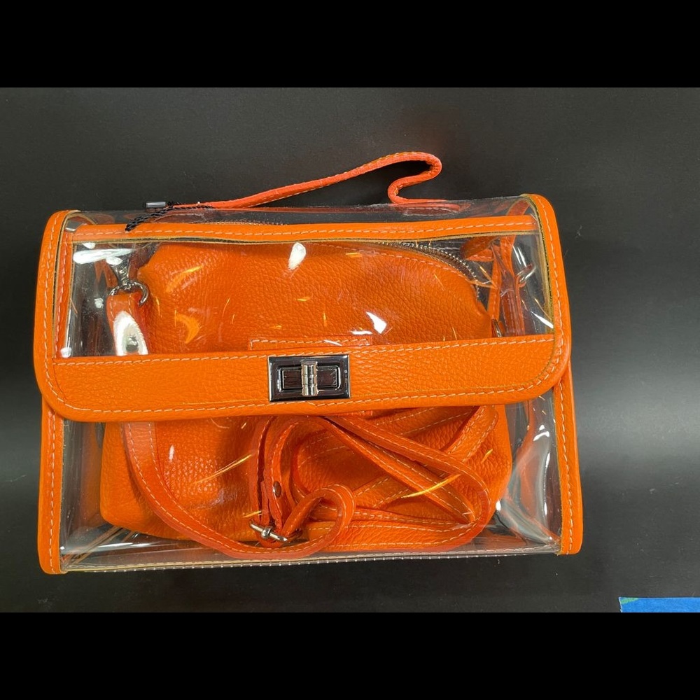 Orange & transparent, genuine leather bag